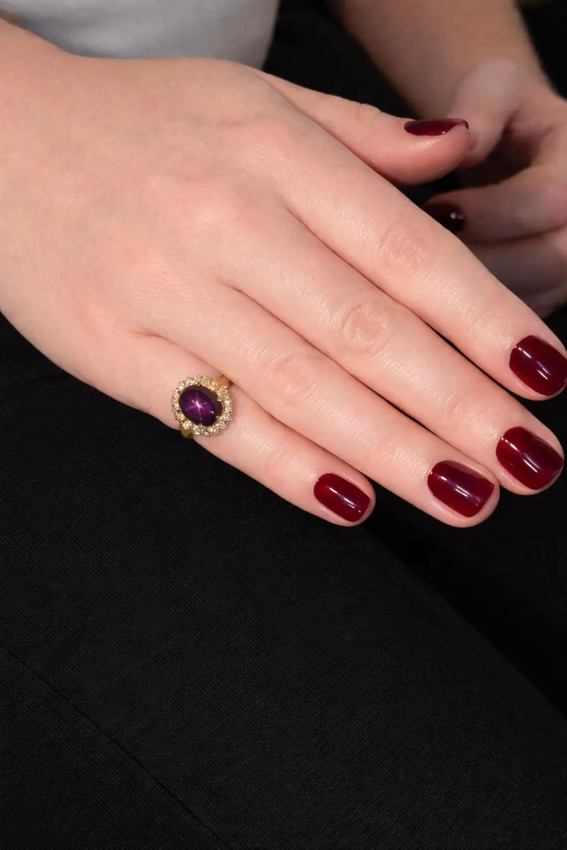 Large 8.50ct Natural Unheated Star Ruby Diamond Cluster Ring, GCS Certified, 18k Gold