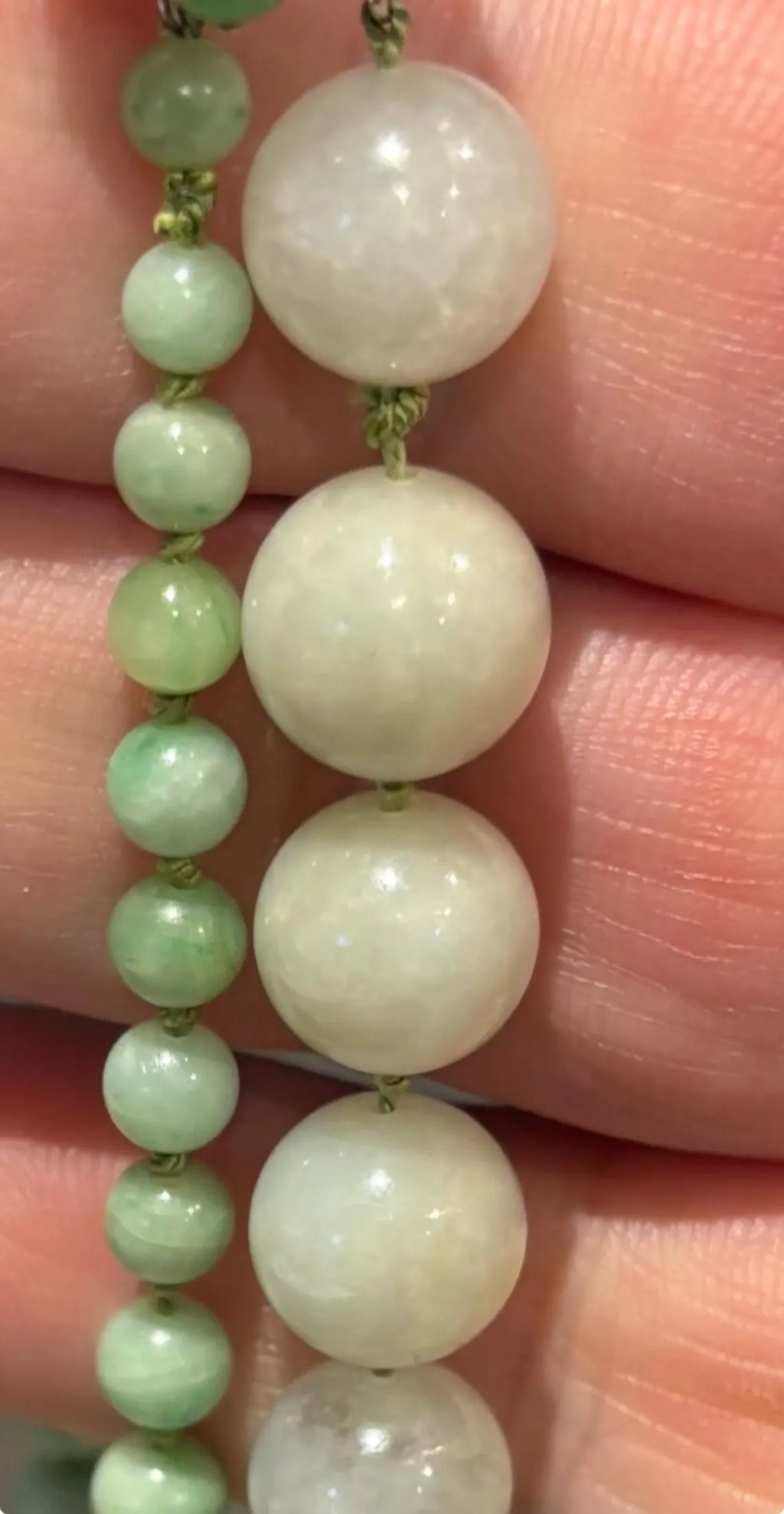 Certified Double Strand Natural Jade Bead Necklace, 14k Diamond Pearl Clasp, Statement Piece