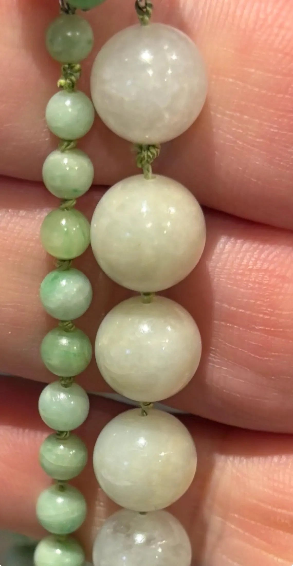 Certified Double Strand Natural Jade Bead Necklace, 14k Diamond Pearl Clasp, Statement Piece