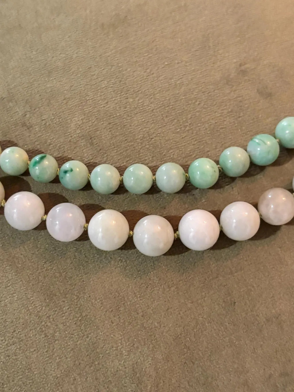 Certified Double Strand Natural Jade Bead Necklace, 14k Diamond Pearl Clasp, Statement Piece