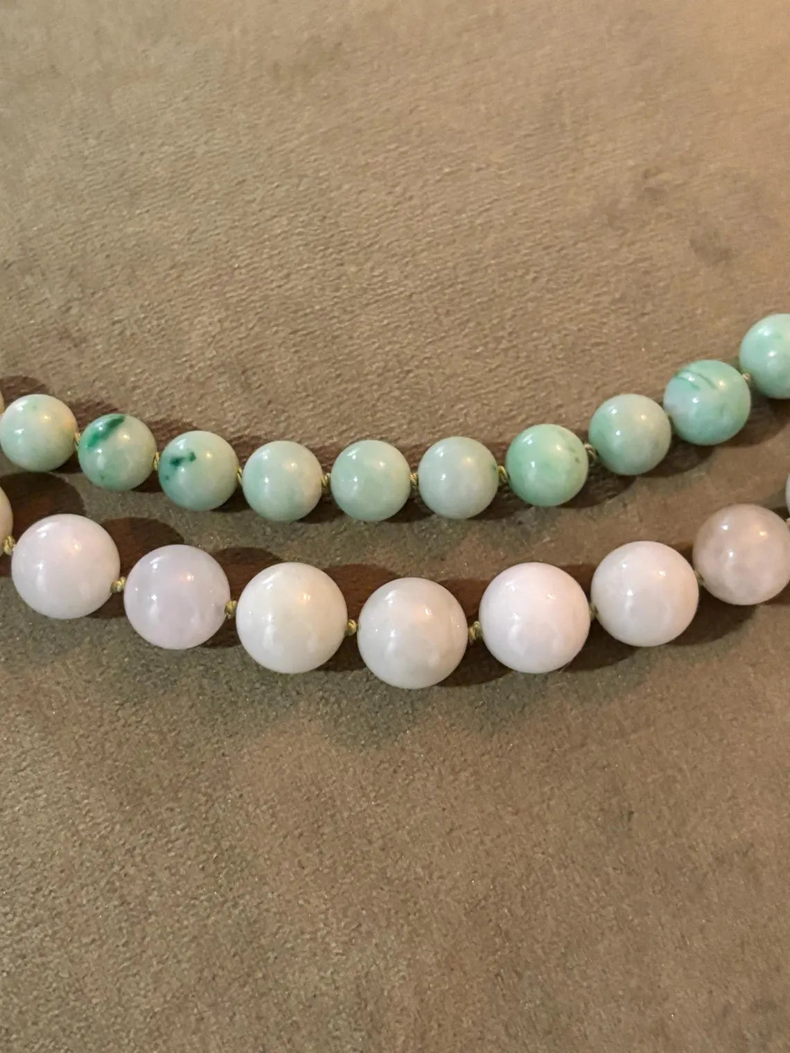 Certified Double Strand Natural Jade Bead Necklace, 14k Diamond Pearl Clasp, Statement Piece