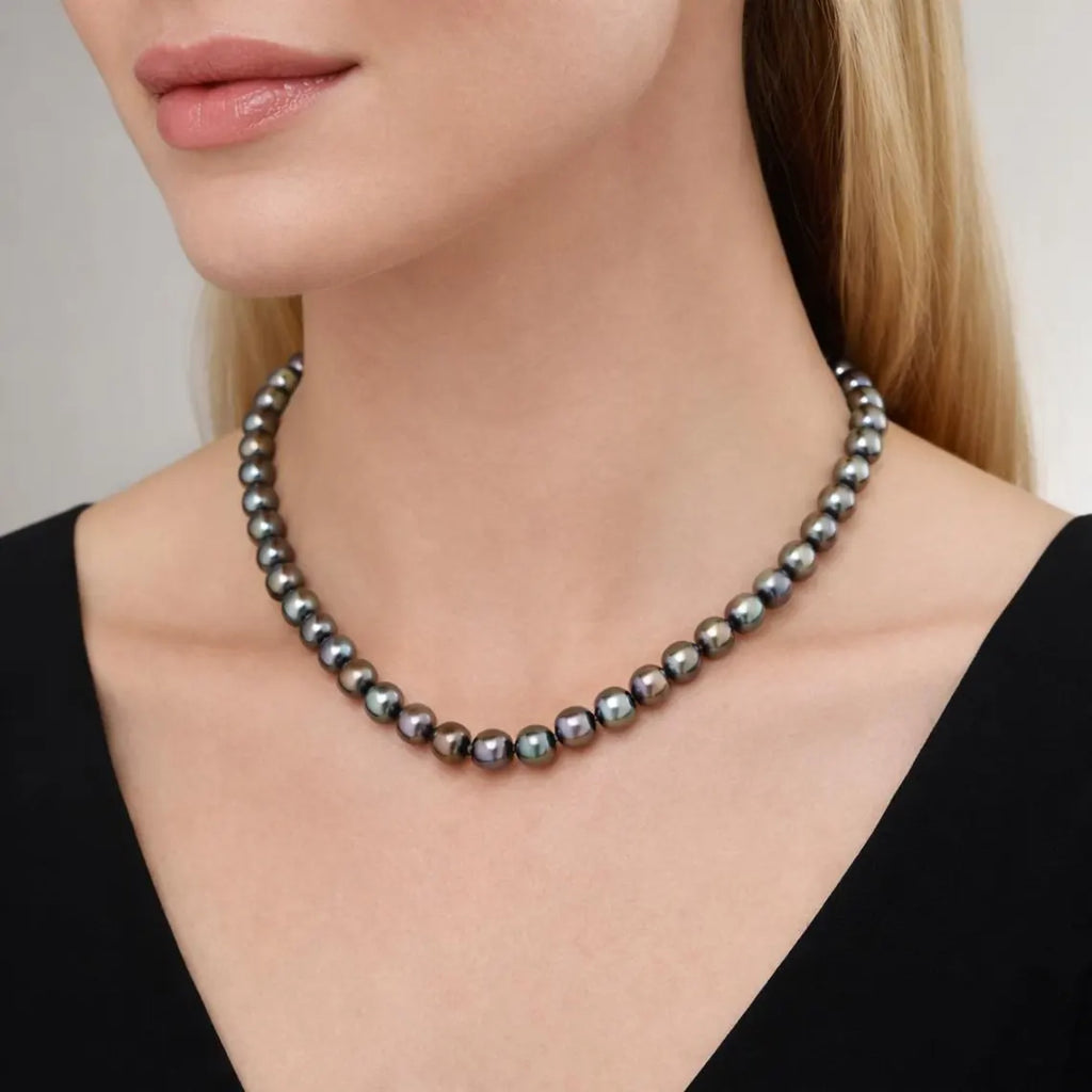 Cultured Tahitian Pearl Necklace 5–6mm with Peacock Overtones, 45cm, Sterling Silver Clasp
