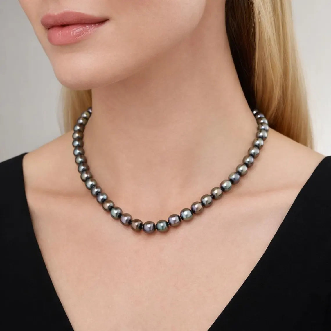 Cultured Tahitian Pearl Necklace 5–6mm with Peacock Overtones, 45cm, Sterling Silver Clasp