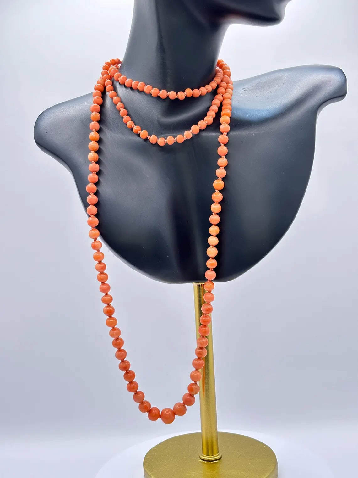 Antique Mediterranean Angel Skin Coral Graduated Opera Necklace, 14k Gold Clasp, Early 20th Century