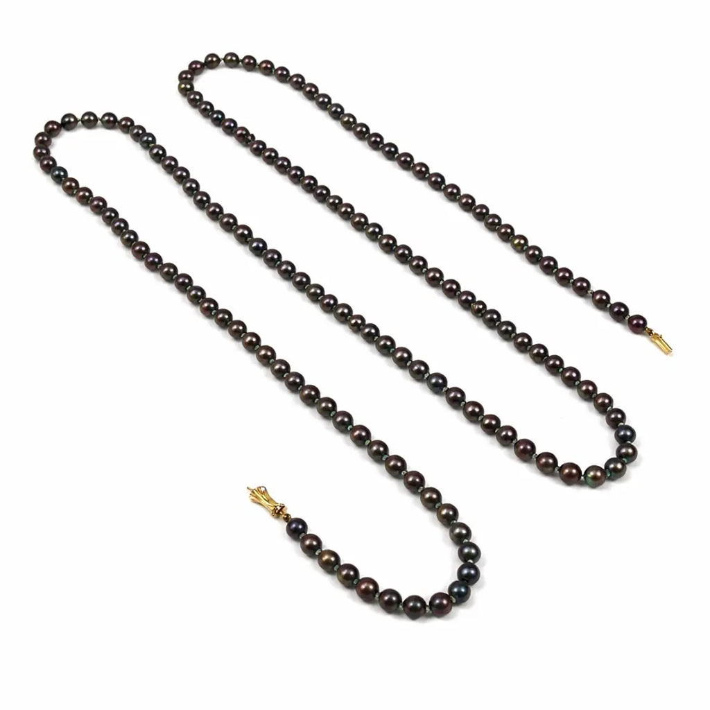 90cm Black Cultured Pearl Opera Length Necklace with 14ct Yellow Gold Clasp