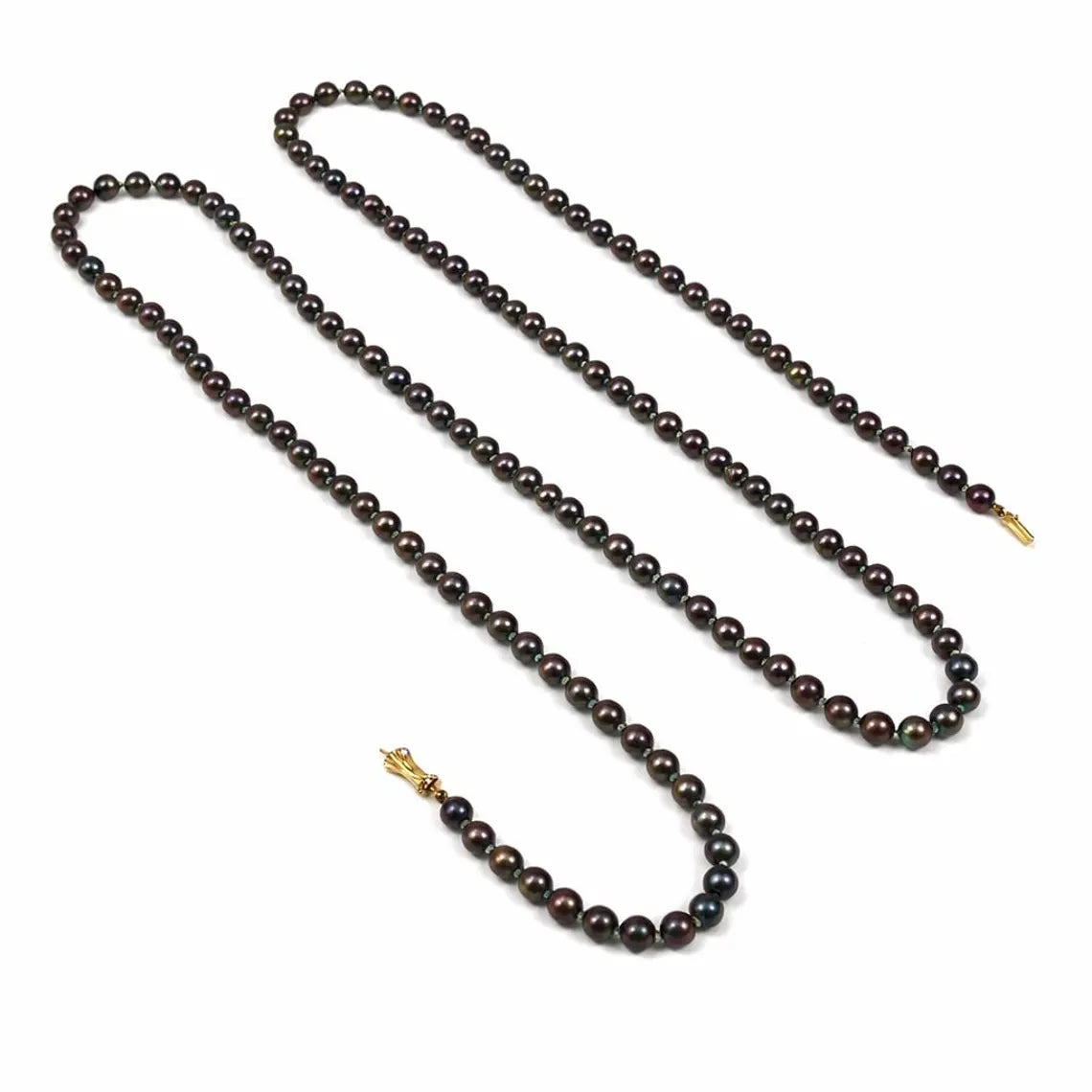 90cm Black Cultured Pearl Opera Length Necklace with 14ct Yellow Gold Clasp