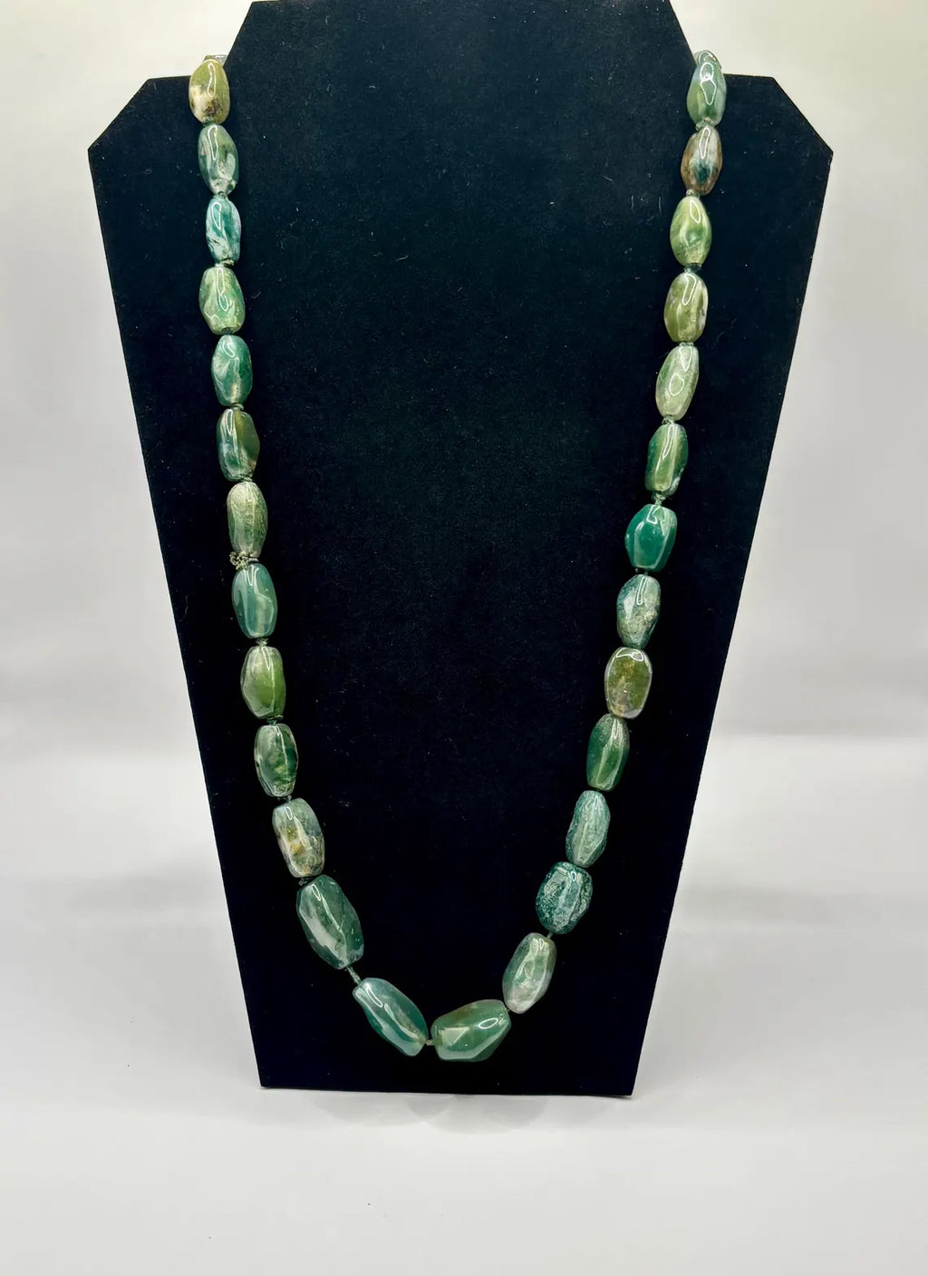 Vintage 1920s–40s Moss Agate Long Necklace
