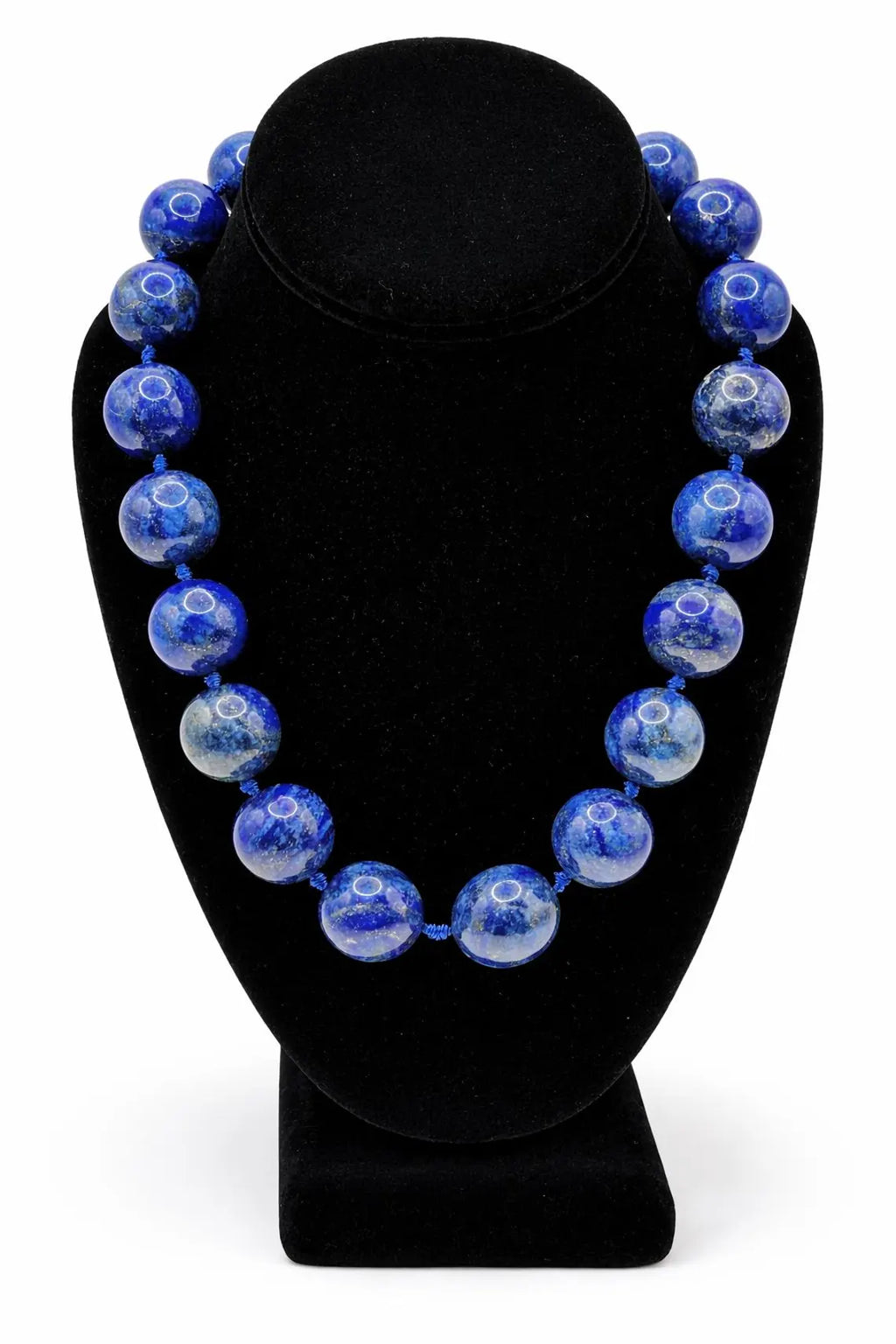 Large Lapis Lazuli Bead Necklace with Silver Magnetic Clasp, Late 20th Century