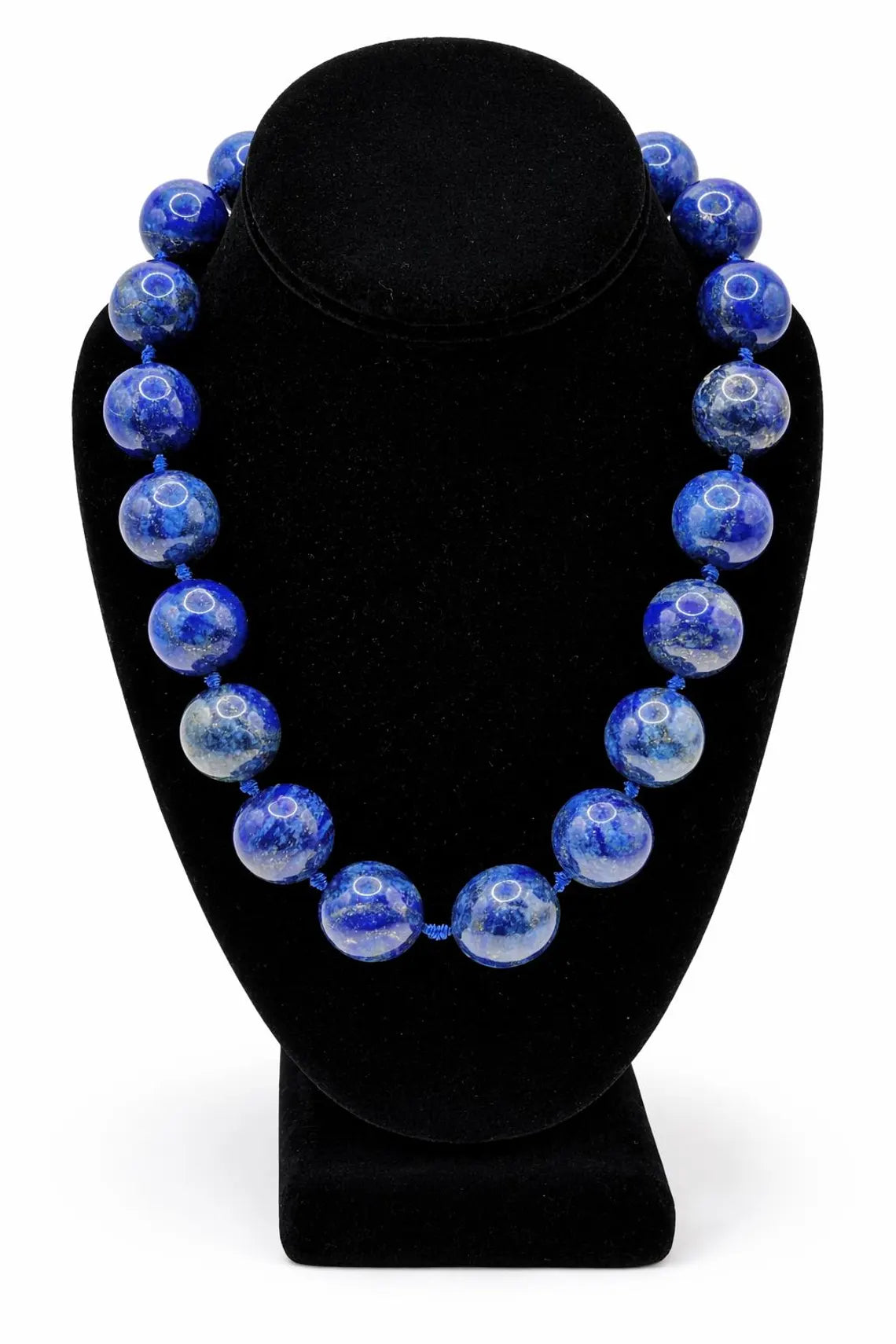Large Lapis Lazuli Bead Necklace with Silver Magnetic Clasp, Late 20th Century