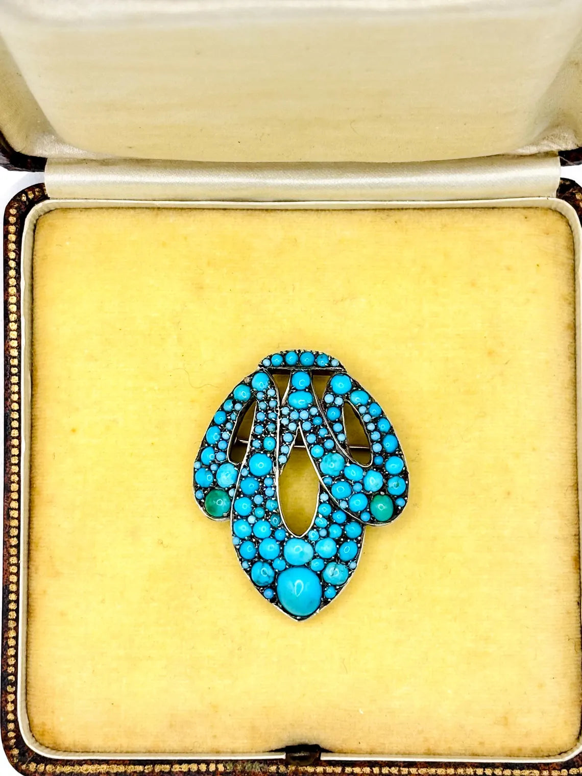 Antique Austro-Hungarian Turquoise Cluster Brooch Silver on 14k Gold, c.1880’s