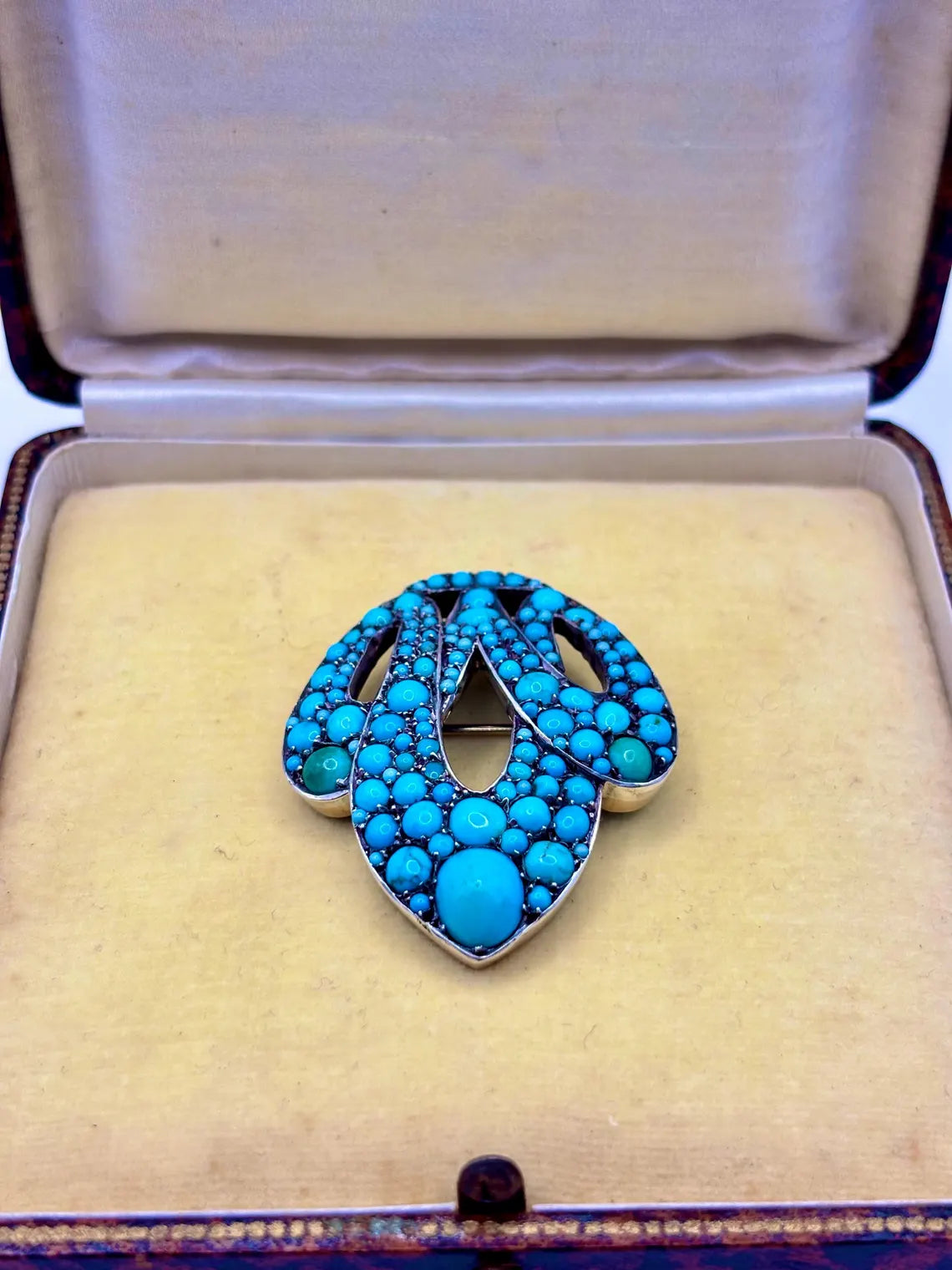Antique Austro-Hungarian Turquoise Cluster Brooch Silver on 14k Gold, c.1880’s