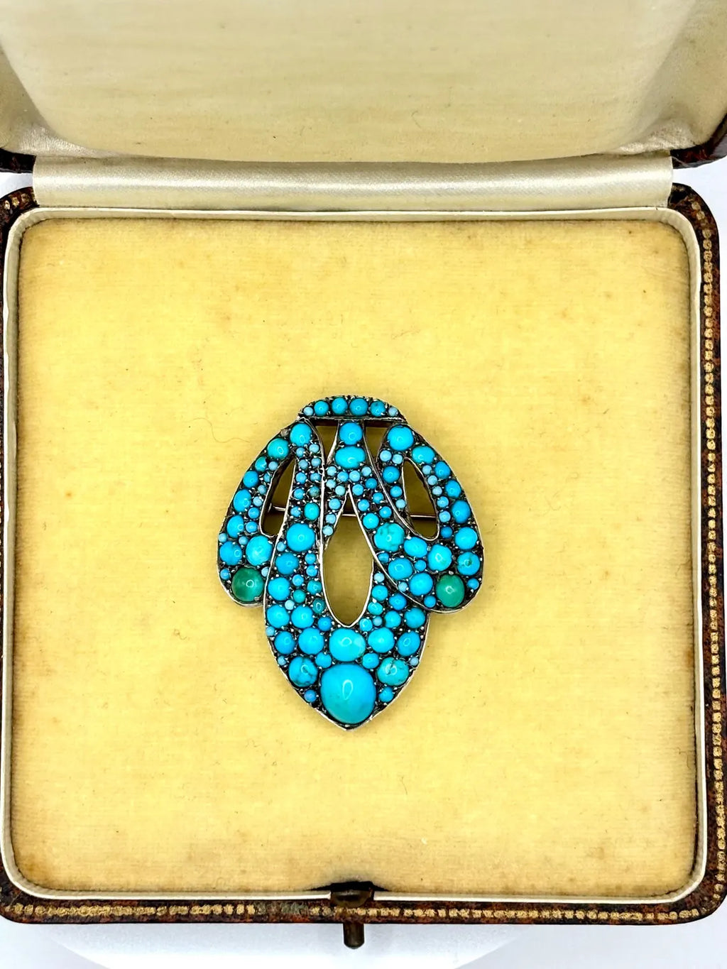 Antique Austro-Hungarian Turquoise Cluster Brooch Silver on 14k Gold, c.1880’s