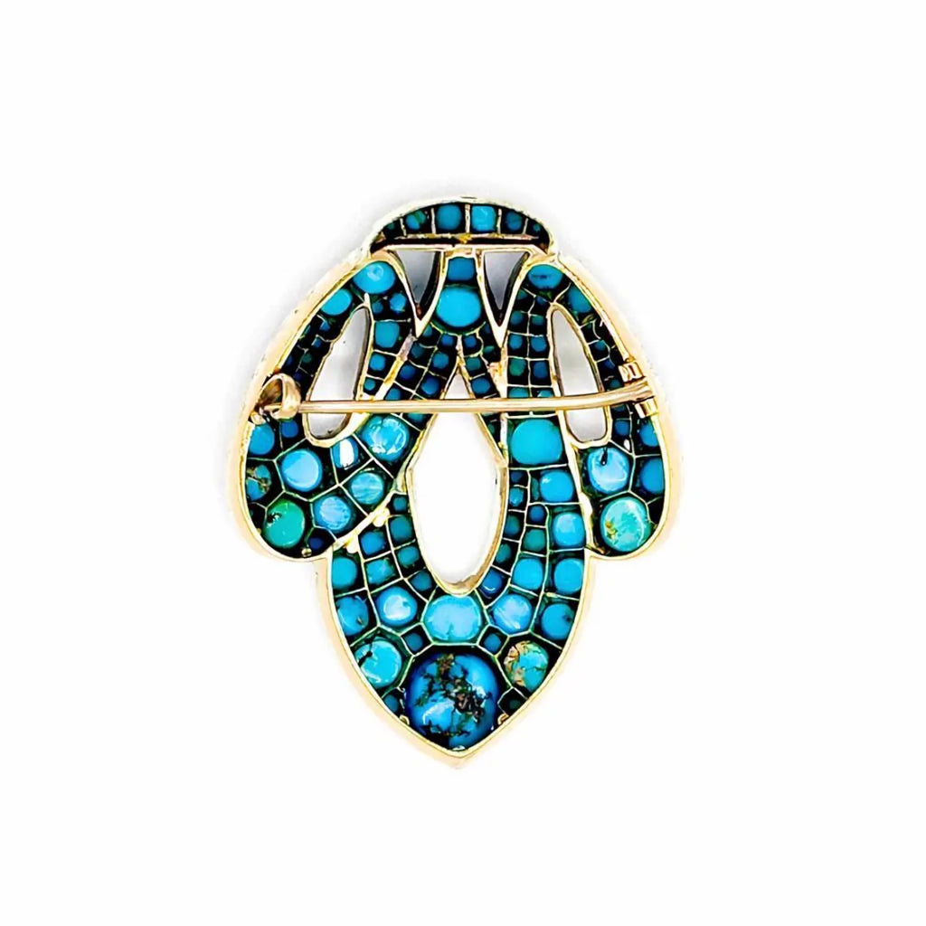 Antique Austro-Hungarian Turquoise Cluster Brooch Silver on 14k Gold, c.1880’s