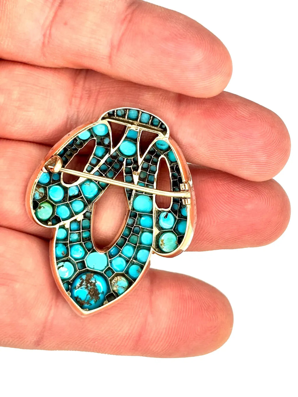 Antique Austro-Hungarian Turquoise Cluster Brooch Silver on 14k Gold, c.1880’s