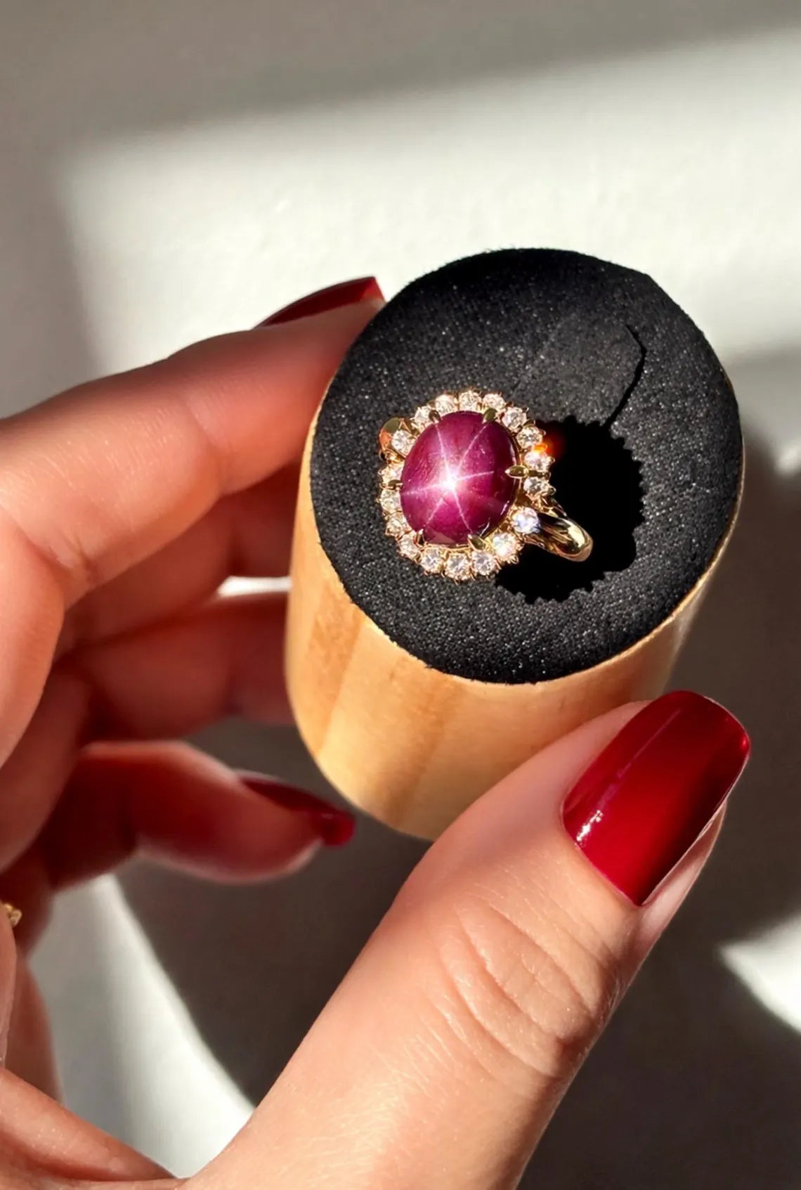 Large 8.50ct Natural Unheated Star Ruby Diamond Cluster Ring, GCS Certified, 18k Gold