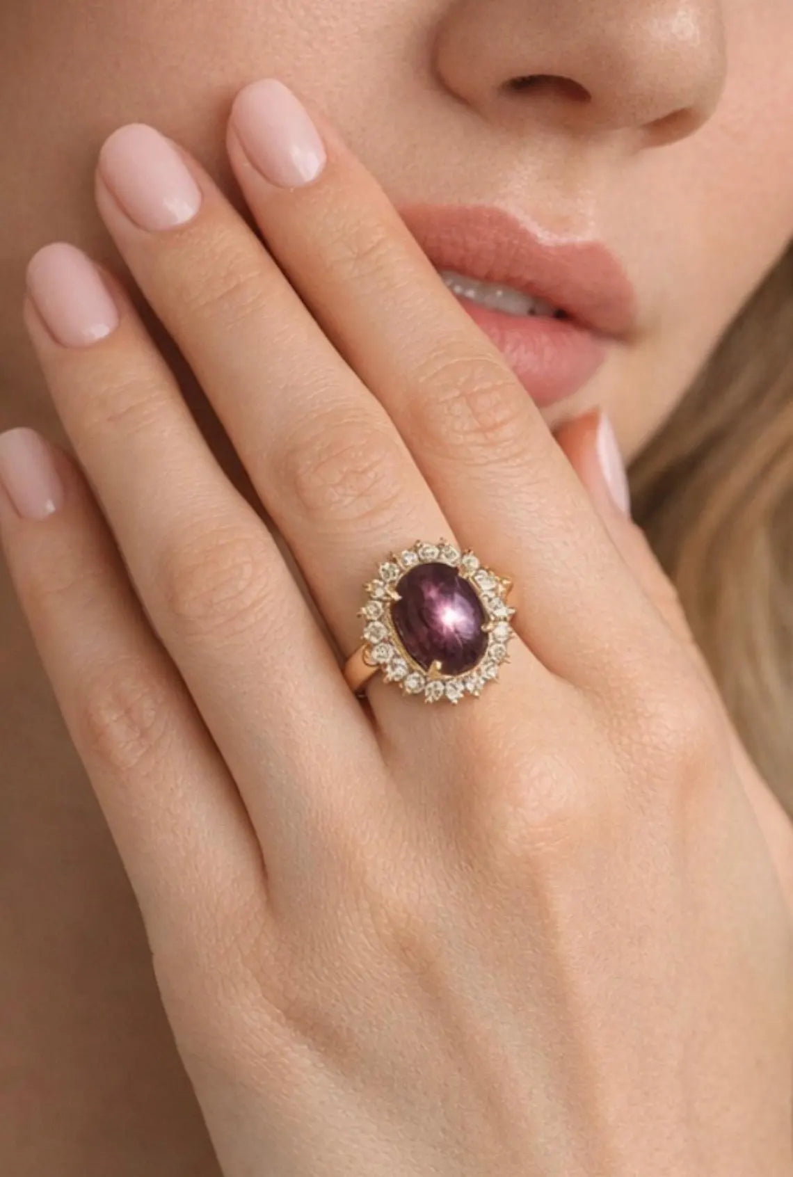 Large 8.50ct Natural Unheated Star Ruby Diamond Cluster Ring, GCS Certified, 18k Gold