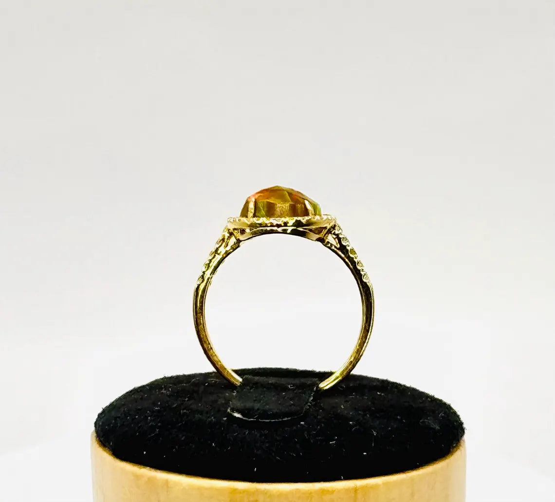 MEXICAN FIRE OPAL & Diamonds Ring