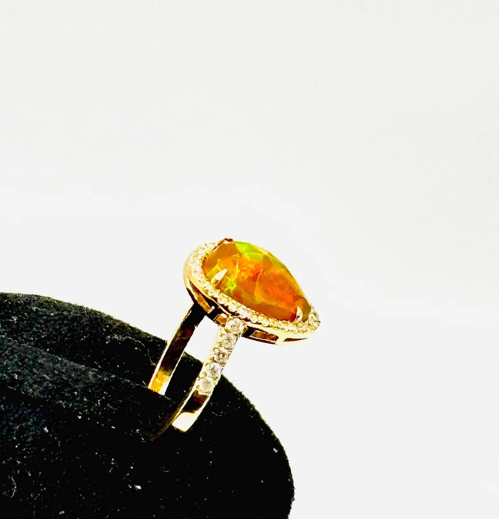 MEXICAN FIRE OPAL & Diamonds Ring