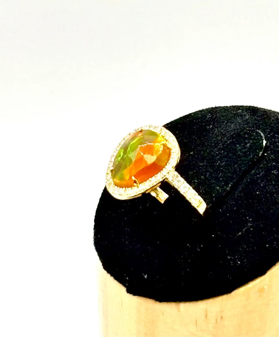 MEXICAN FIRE OPAL & Diamonds Ring