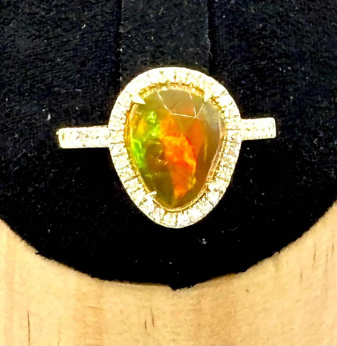 MEXICAN FIRE OPAL & Diamonds Ring