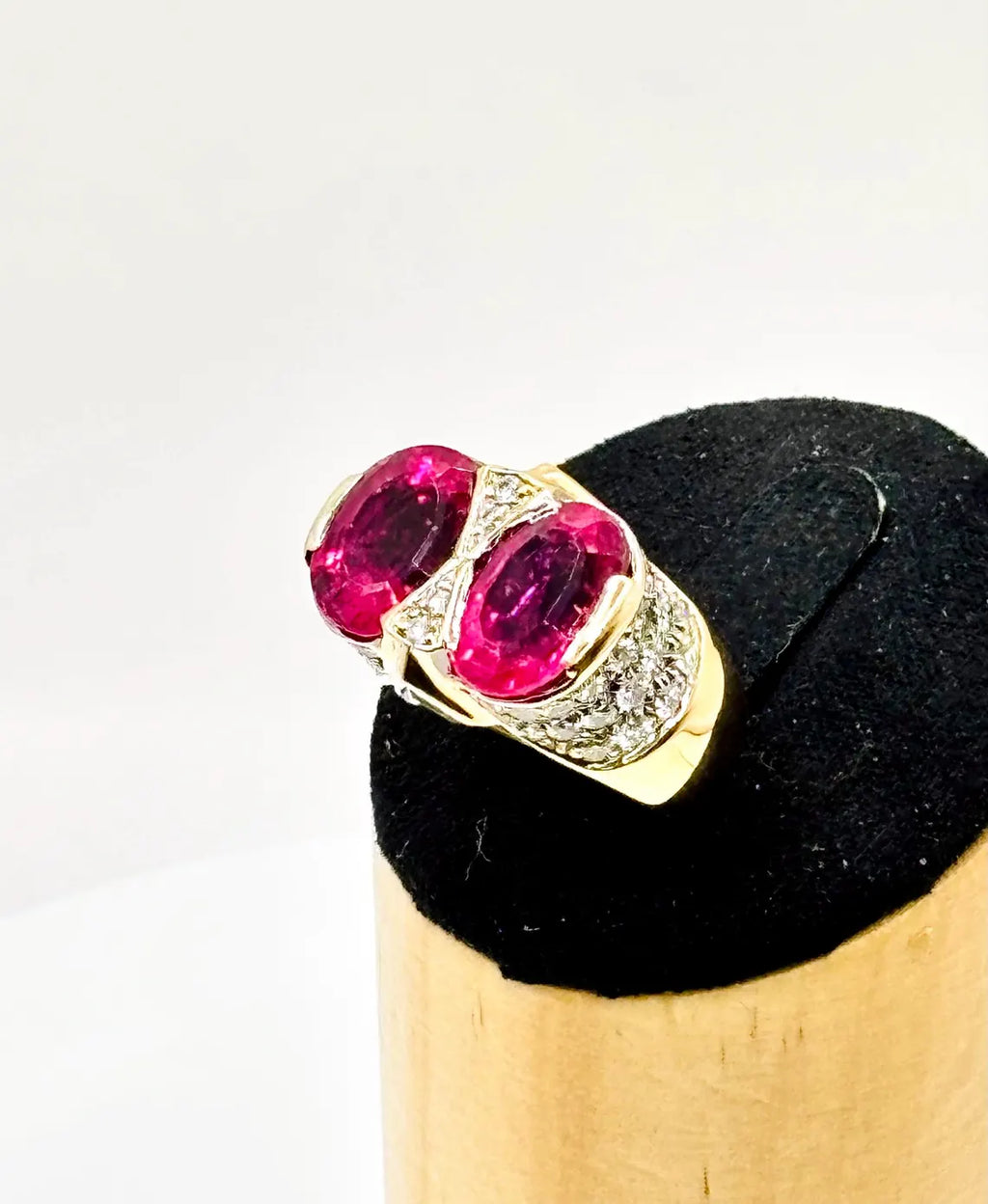 ART DECO STYLE Vintage Pink Tourmalines Diamonds & Sapphires Ring