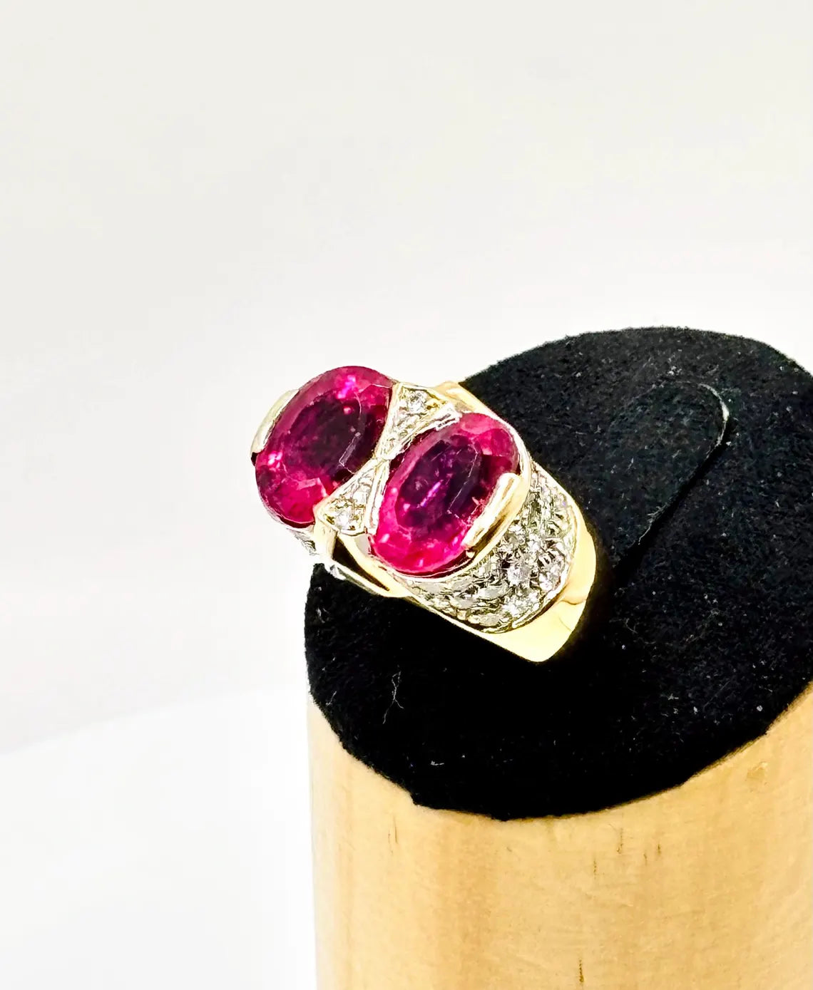 ART DECO STYLE Vintage Pink Tourmalines Diamonds & Sapphires Ring