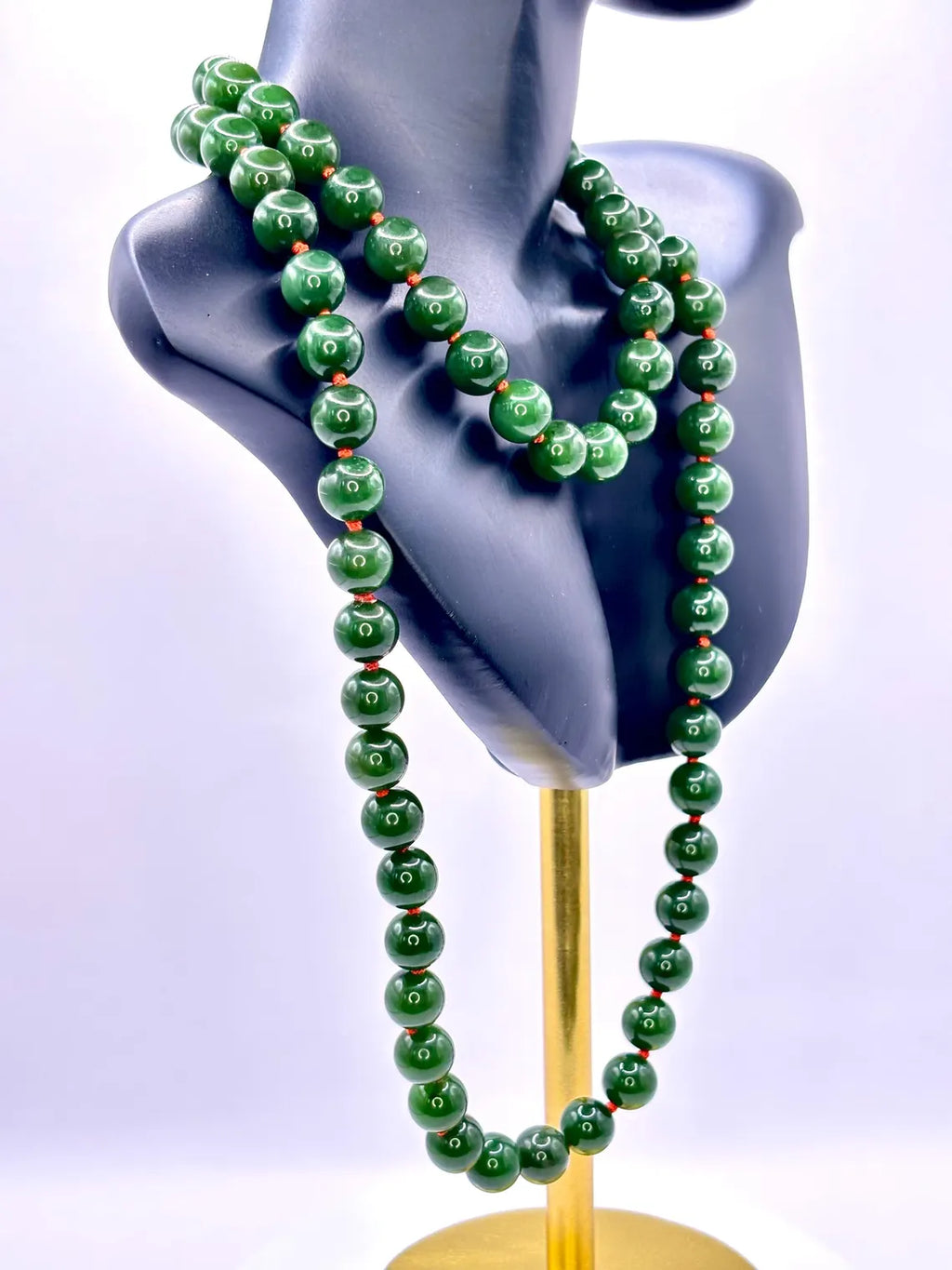 Nephrite Jade Bead Necklace, 119 Grams, Mid-20th Century