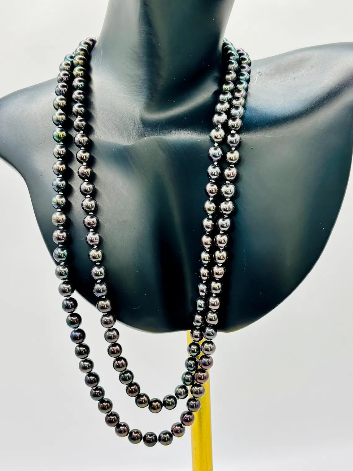 90cm Black Cultured Pearl Opera Length Necklace with 14ct Yellow Gold Clasp