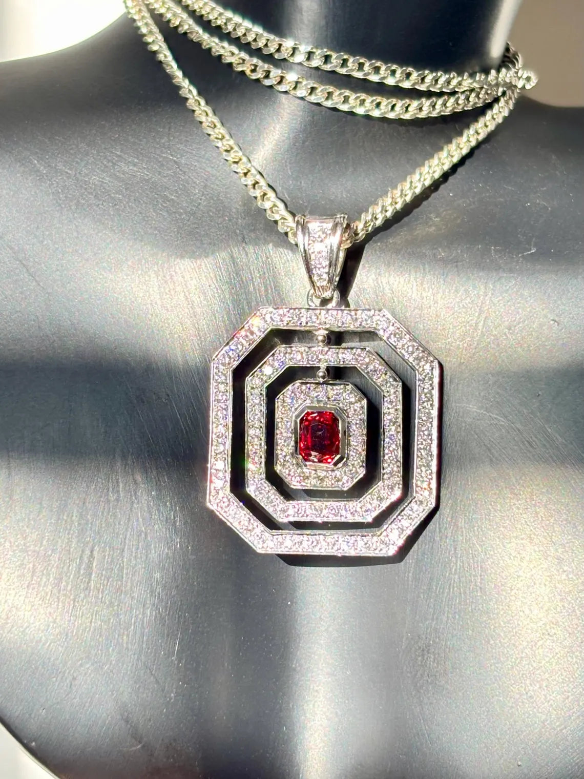 RED RUBY & DIAMONDS Pendant Handcrafted in 18K White Gold