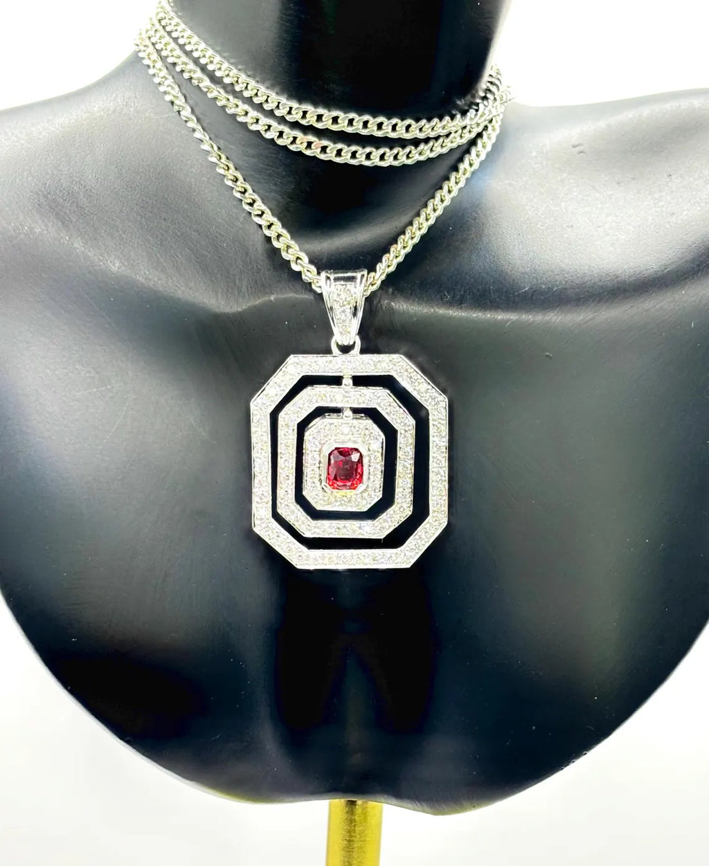 RED RUBY & DIAMONDS Pendant Handcrafted in 18K White Gold