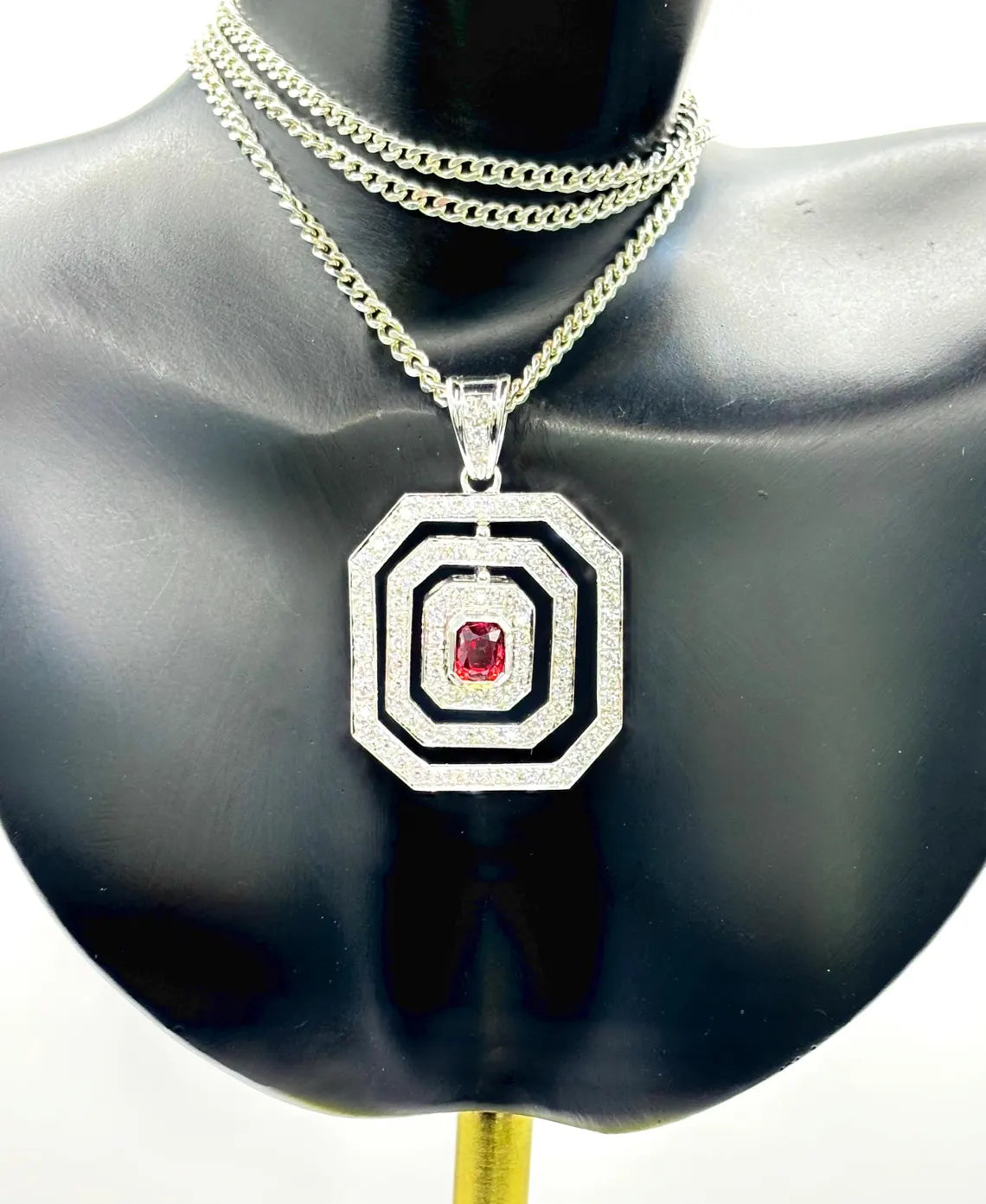 RED RUBY & DIAMONDS Pendant Handcrafted in 18K White Gold