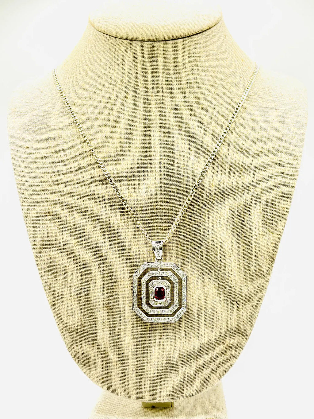 RED RUBY & DIAMONDS Pendant Handcrafted in 18K White Gold
