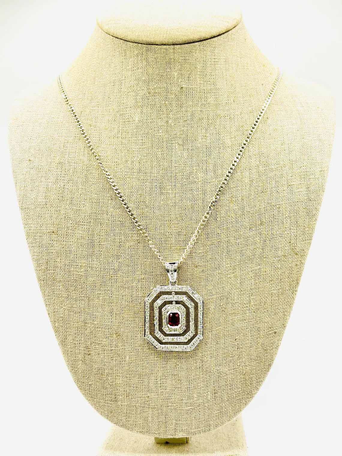 RED RUBY & DIAMONDS Pendant Handcrafted in 18K White Gold