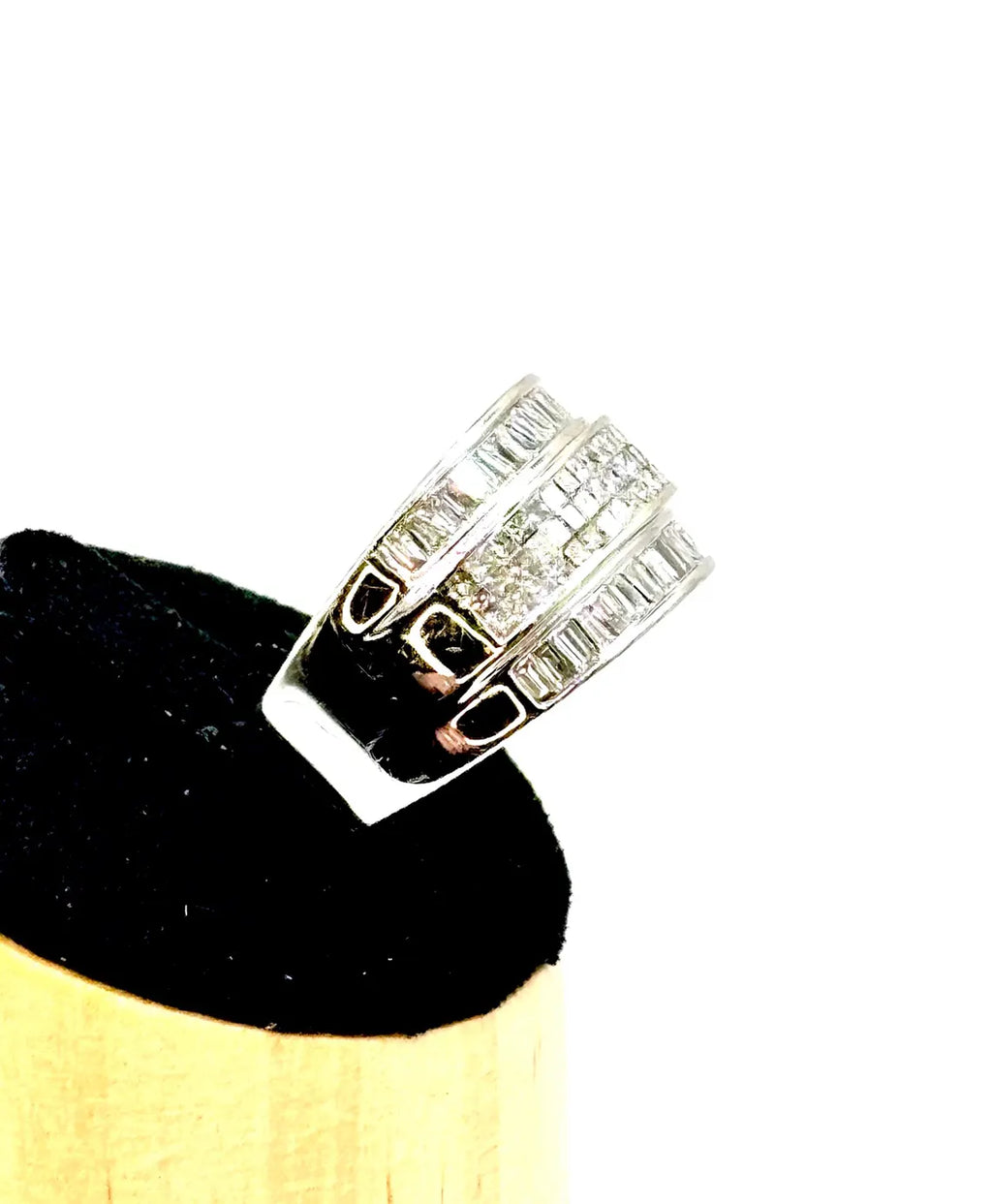18K White Gold 1.25 Carat Diamond Baguette and Brilliant Wide Band Ring, 15.3g