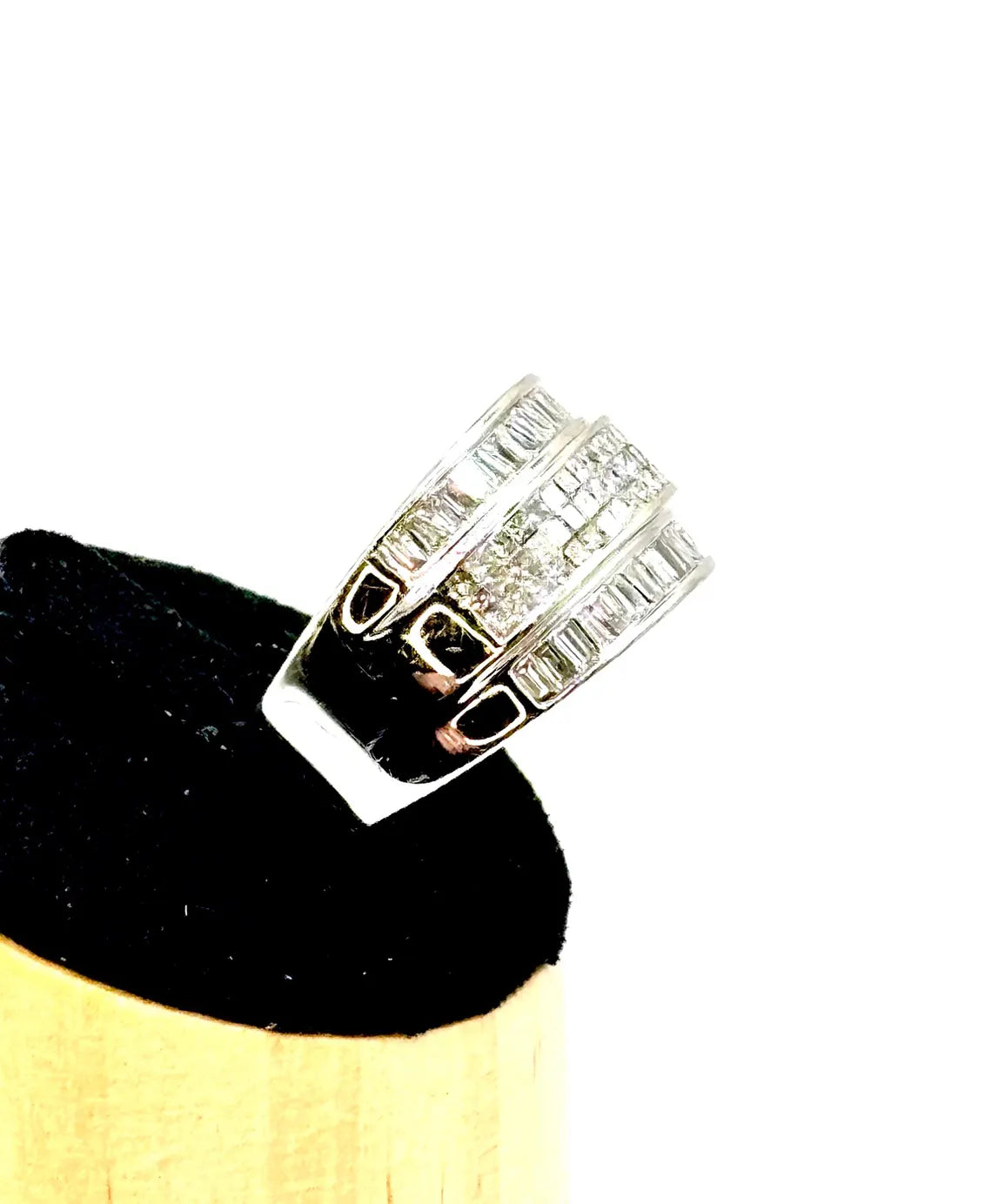 18K White Gold 1.25 Carat Diamond Baguette and Brilliant Wide Band Ring, 15.3g