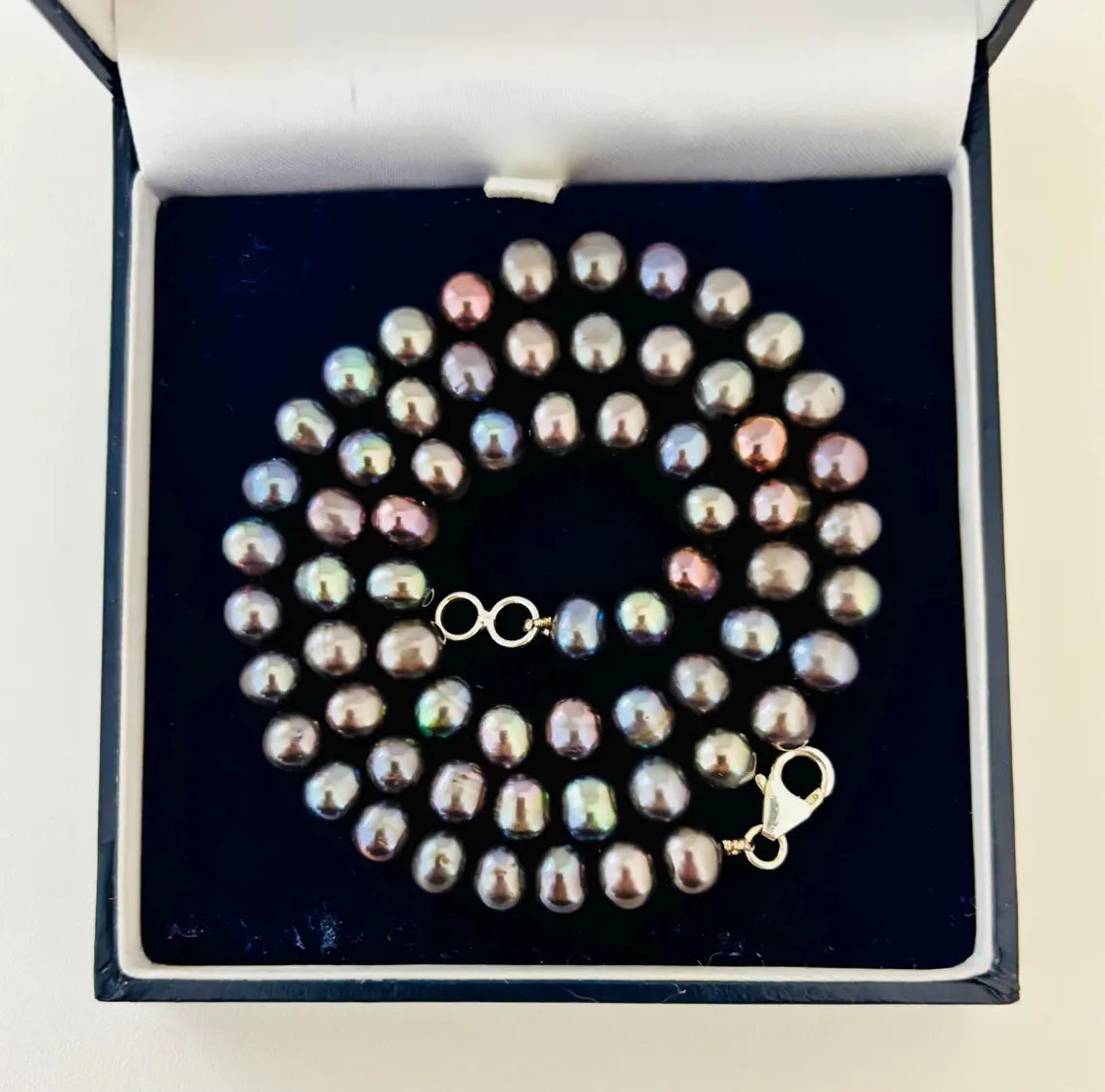 Cultured Tahitian Pearl Necklace 5–6mm with Peacock Overtones, 45cm, Sterling Silver Clasp
