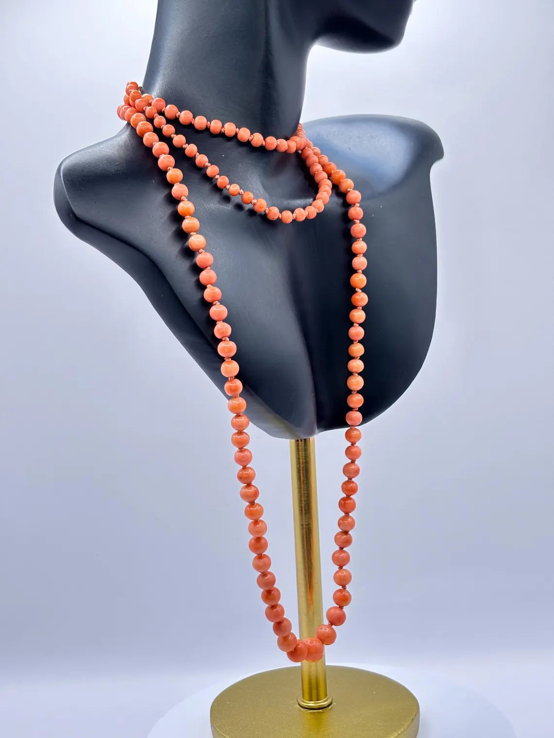 Antique Mediterranean Angel Skin Coral Graduated Opera Necklace, 14k Gold Clasp, Early 20th Century