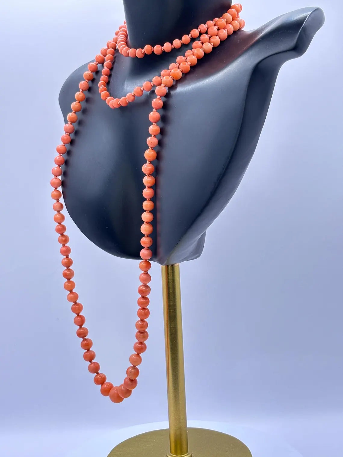 Antique Mediterranean Angel Skin Coral Graduated Opera Necklace, 14k Gold Clasp, Early 20th Century