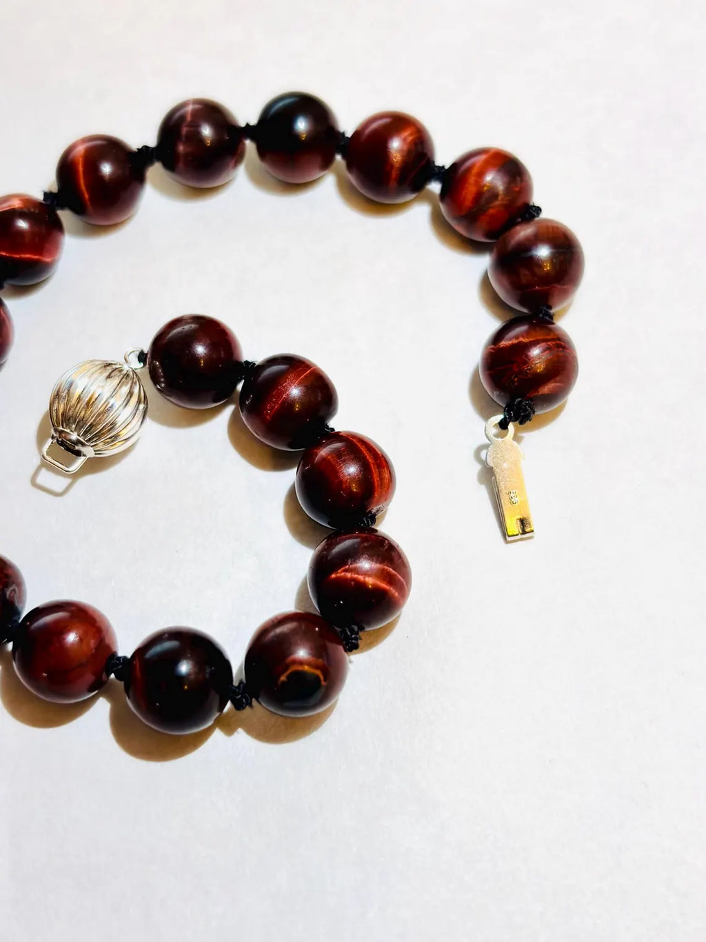 Bull’s Eye Tiger Iron Bead Bracelet with Diamond Pavé Sterling Silver Sphere, 24cm