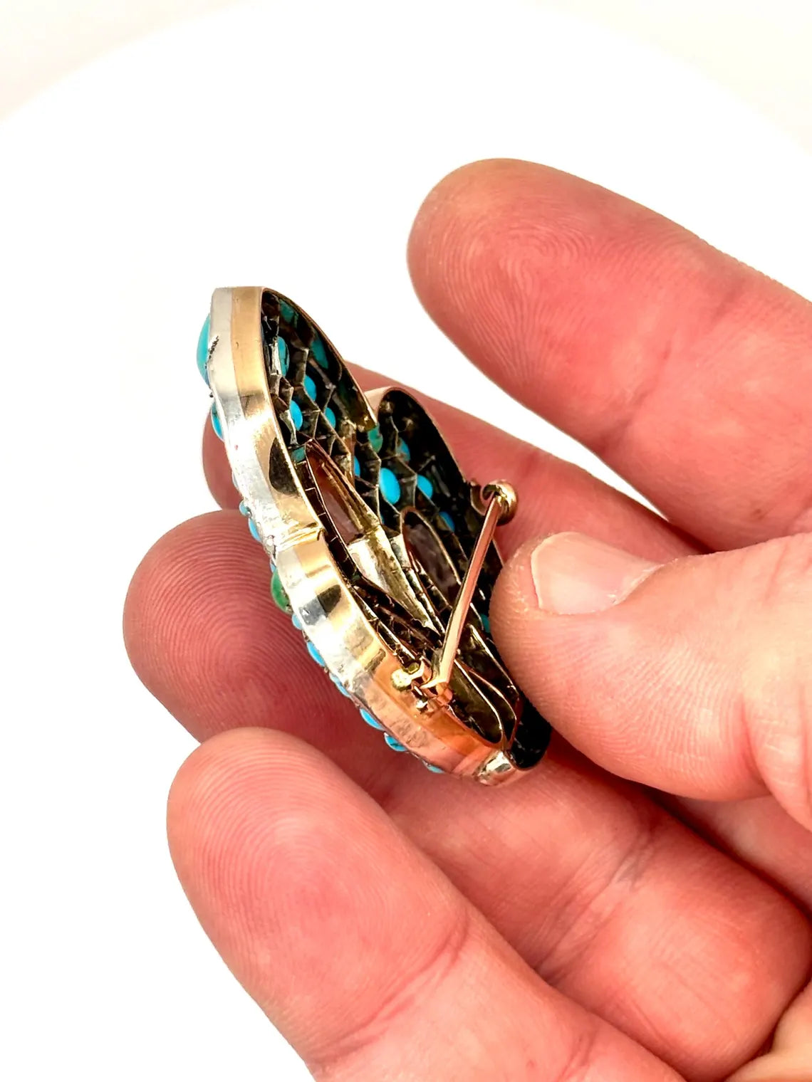 Antique Austro-Hungarian Turquoise Cluster Brooch Silver on 14k Gold, c.1880’s