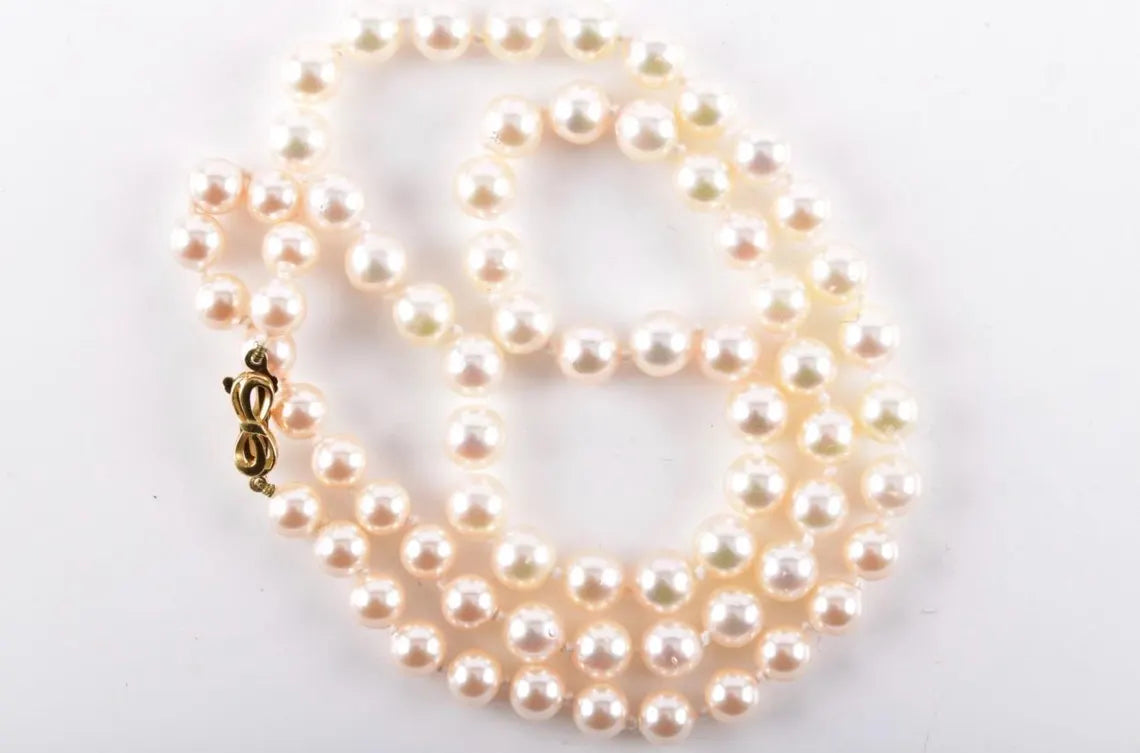 Akoya Cultured Pearl Necklace, Graduated 5.25–7.50mm, 18k Gold Bow Clasp, 58cm Strand