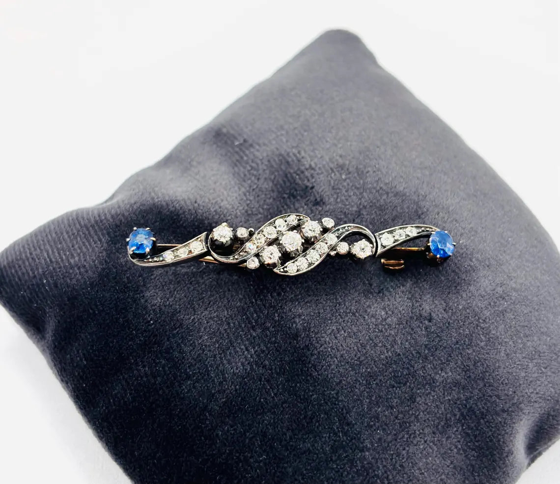ANTIQUE SAPPHIRE & DIAMOND Edwardian Brooch