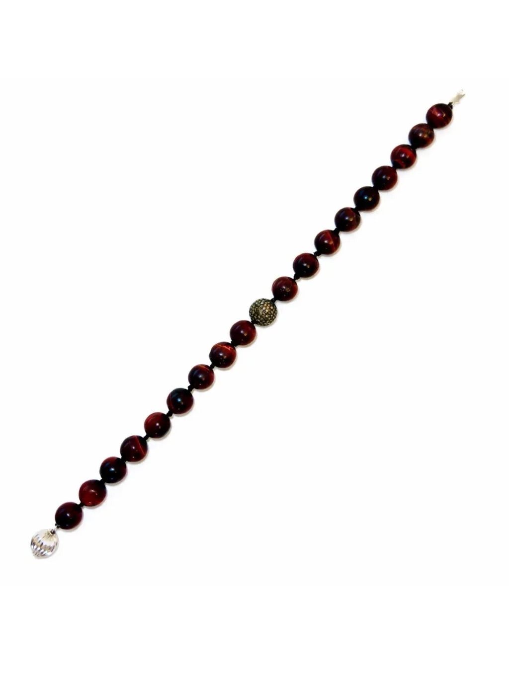 Bull’s Eye Tiger Iron Bead Bracelet with Diamond Pavé Sterling Silver Sphere, 24cm