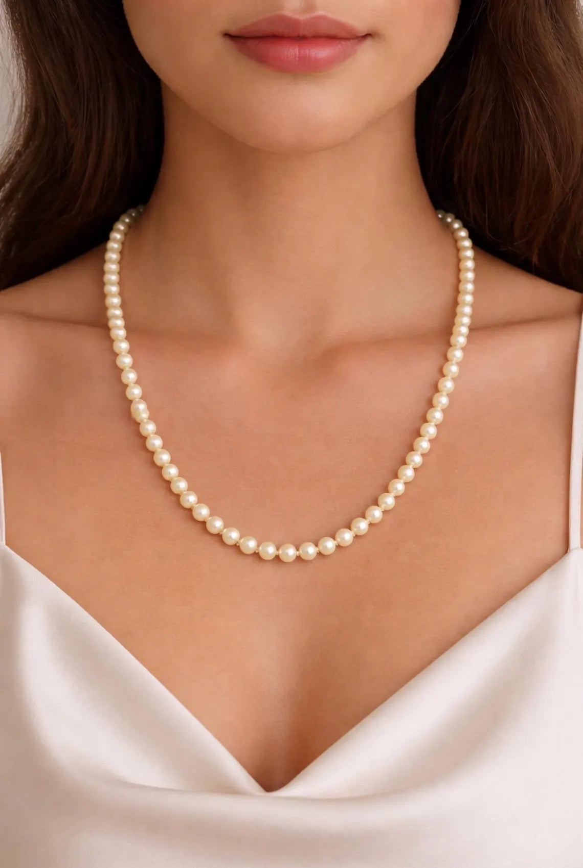 Akoya Cultured Pearl Necklace, Graduated 5.25–7.50mm, 18k Gold Bow Clasp, 58cm Strand