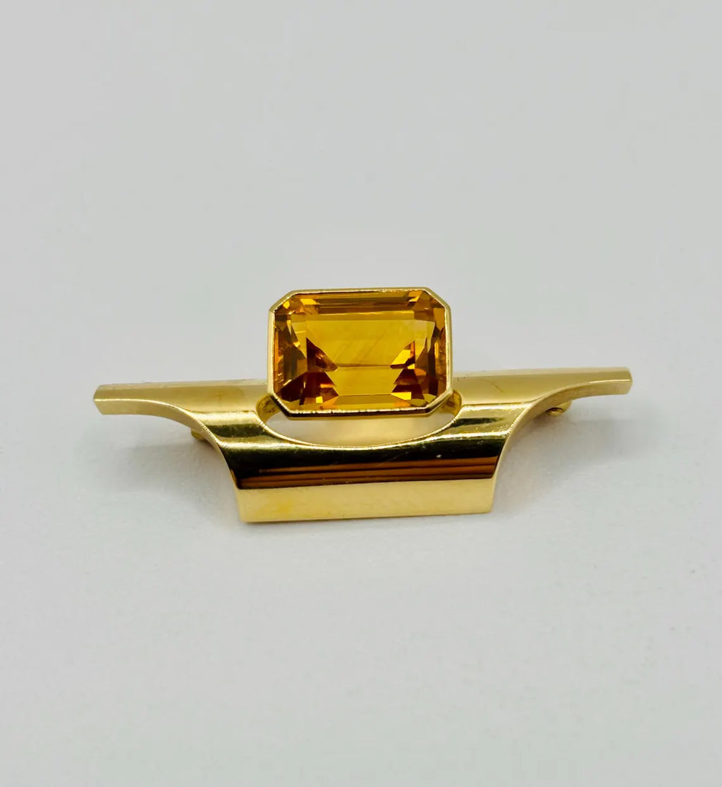 VINTAGE CITRINE & 18k GOLD Brooch