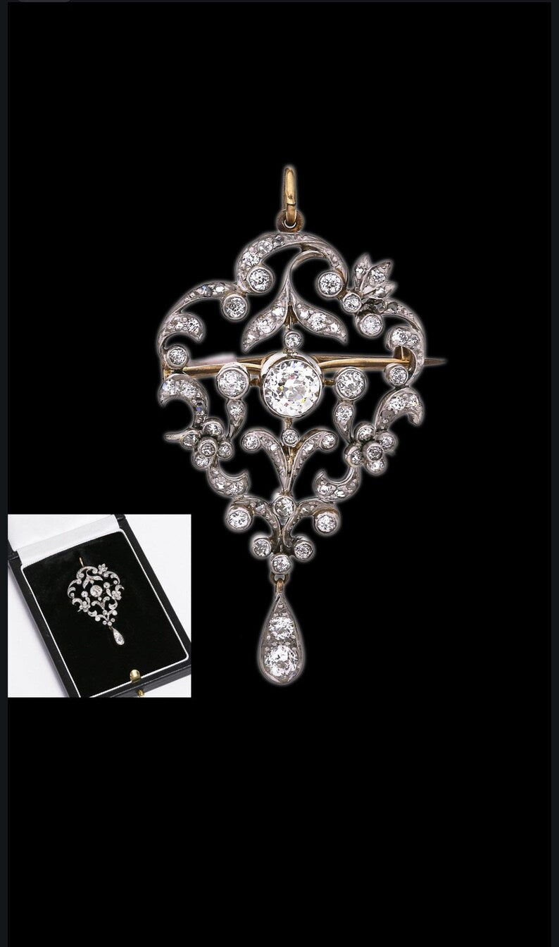 EDWARDIAN PLATINUM & GOLD Diamond Lavaliere Brooch-Pendant c1900