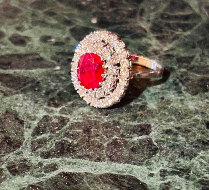 GCS Certified 4.40ct Natural Ruby & Diamond Cluster Ring, 18ct White Gold