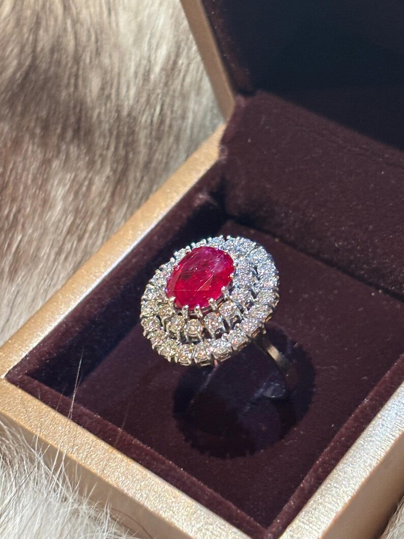 GCS Certified 4.40ct Natural Ruby & Diamond Cluster Ring, 18ct White Gold