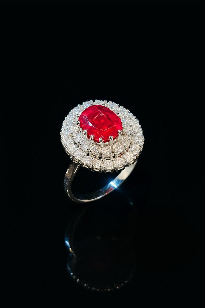 GCS Certified 4.40ct Natural Ruby & Diamond Cluster Ring, 18ct White Gold