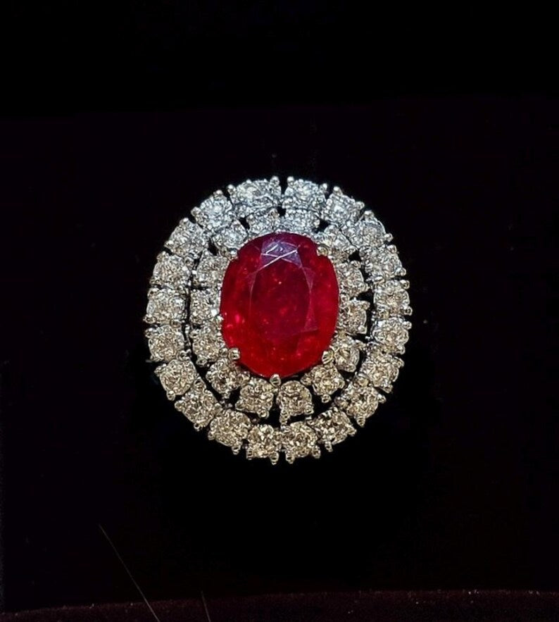 GCS Certified 4.40ct Natural Ruby & Diamond Cluster Ring, 18ct White Gold